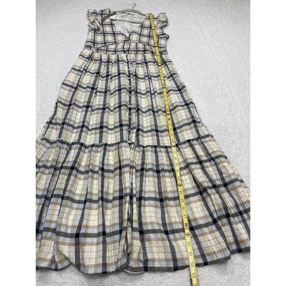 Anthropologie Midi Dress Women Peregrine Blue Plaid Preppy Vacay Boho Size L NWT - Picture 4 of 12